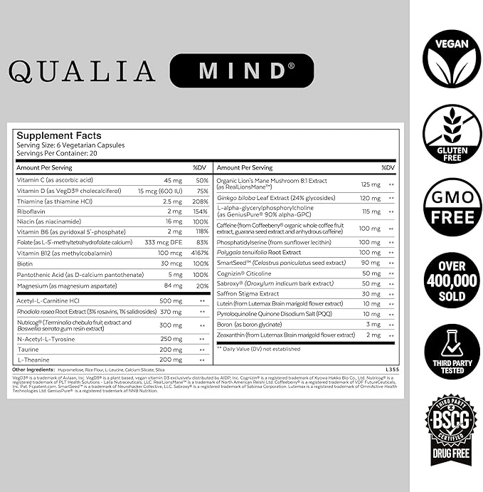 Brain Support Supplement for Focus, Concentration & Cognitive Performance | Advanced Nootropic Formula for Mental Clarity & Long-Term Brain Health (6-Week Supply)