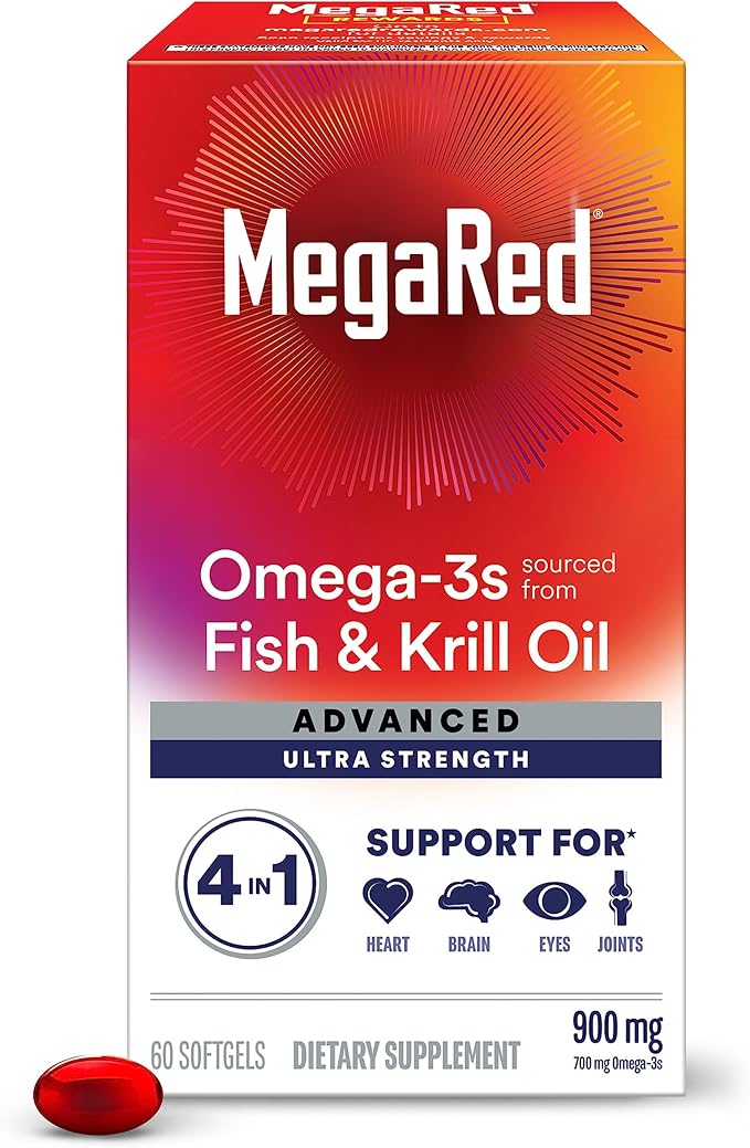 Megared Advanced 4-in-1 Omega-3 900mg – Fish & Krill Oil Supplement | 60 Softgels