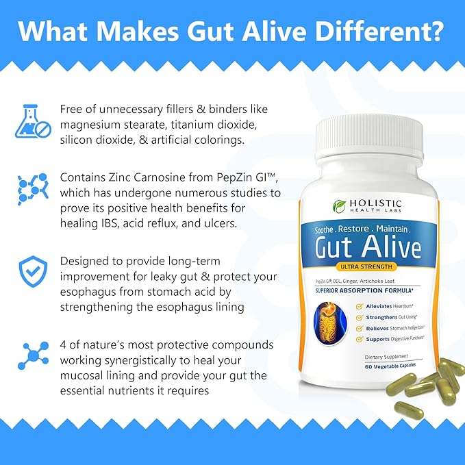 Gut Alive – Supports Digestion & Relieves IBS, Heartburn, Acid Reflux, Bloating | 60 Count
