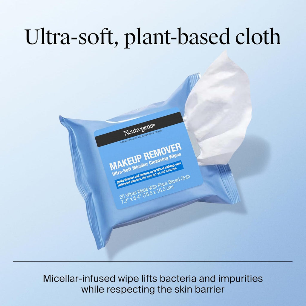 Neutrogena Micellar Makeup Remover Wipes – Alcohol-Free, Waterproof Mascara Removal – Twin Pack 2 x 25 Count