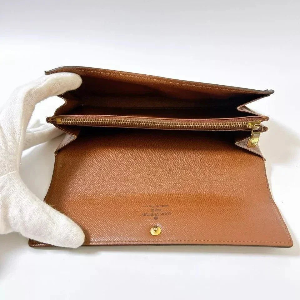 Authentic Louis Vuitton Monogram Sarah Long Wallet – Brown Coated Canvas Designer Luxury Wallet for Women
