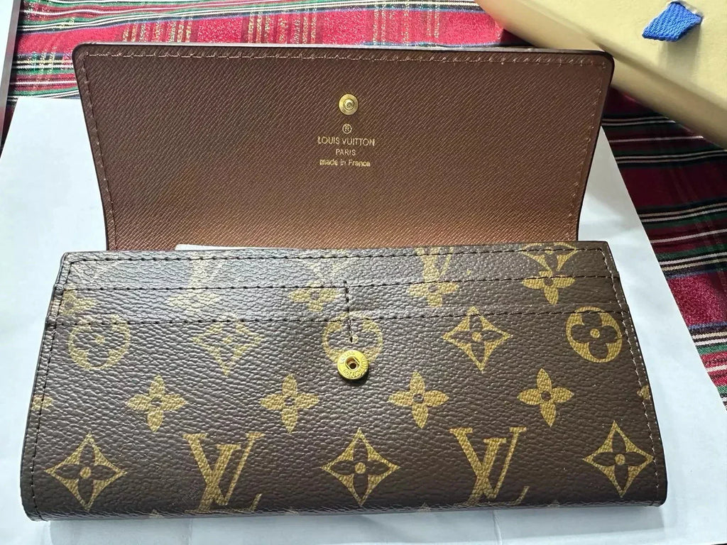 Authentic Louis Vuitton Monogram Sarah Long Wallet – Brown Coated Canvas Designer Luxury Wallet for Women