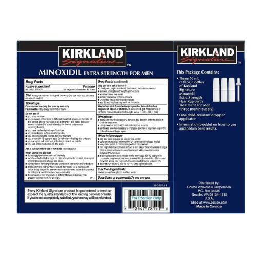 Kirkland Minoxidil 5% Extra Strength Men Hair Regrowth Solution 6 Months Supply