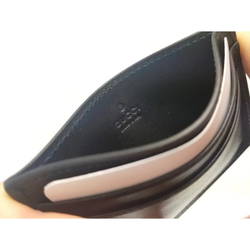 New Authentic Gucci Guccissima Dark Blue Black Leather Card Case Card Holder