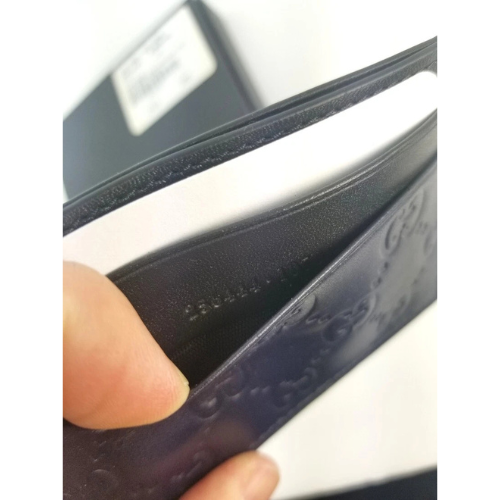 New Authentic Gucci Guccissima Dark Blue Black Leather Card Case Card Holder