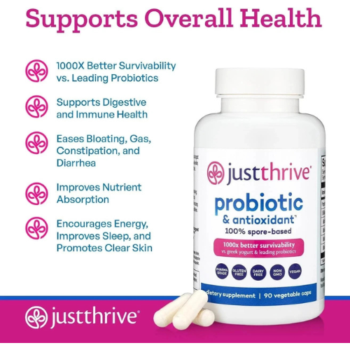 Just Thrive Probiotic & Antioxidant – Spore-Based Gut & Immune Support, 90 Ct