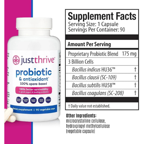 Just Thrive Probiotic & Antioxidant – Spore-Based Gut & Immune Support, 90 Ct