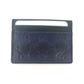 New Authentic Gucci Guccissima Dark Blue Black Leather Card Case Card Holder