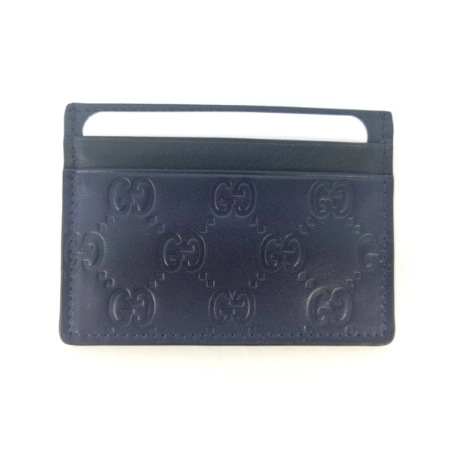 New Authentic Gucci Guccissima Dark Blue Black Leather Card Case Card Holder