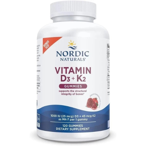 Nordic Naturals Vitamin D3+K2 Gummies Pomegranate Aid Muscle Function 120 Gummie