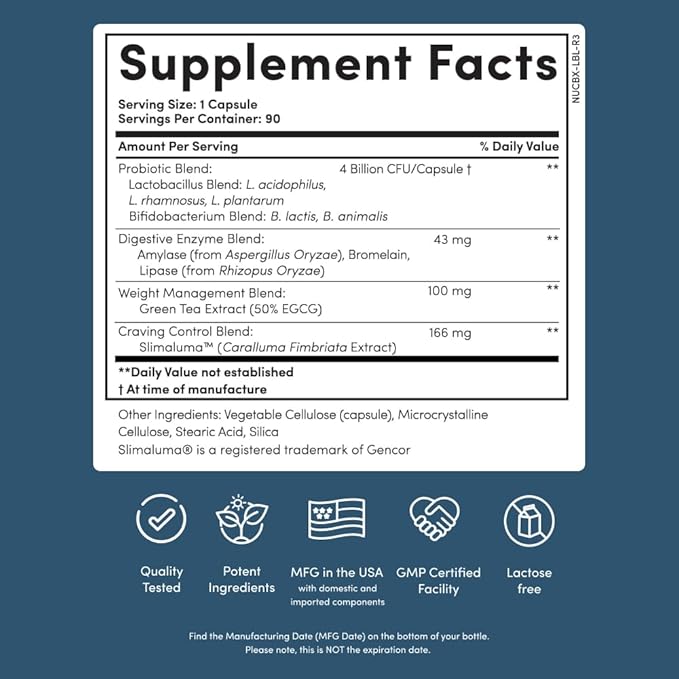 Nucific Bio-X4 Probiotic Supplement – Weight Management, Digestion & Bloating Support, 90 Count