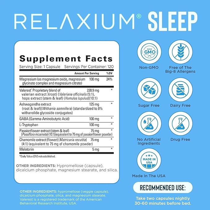 Sleep Support Supplement for Restful Sleep, Relaxation & Nighttime Wellness | Melatonin, Magnesium & Herbal Formula Capsules (120 Count)