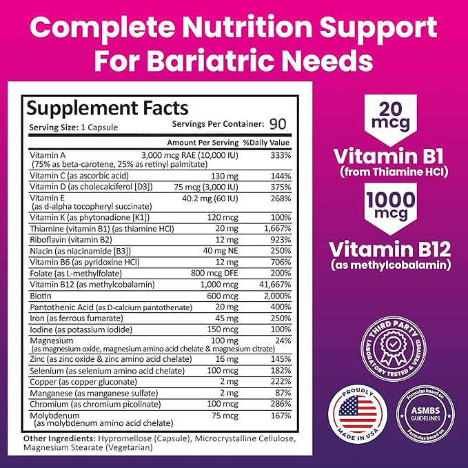 Post Bariatric Daily Multivitamin Capsules with 45mg Iron – 3 Month Supply (90 Capsules) | ProCare Health