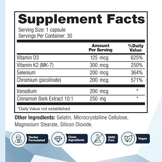 Cinnamon Extract Capsules with Chromium & Vitamins D3 K2 – Metabolic & Wellness Support (30 Capsules) | CinnaChroma