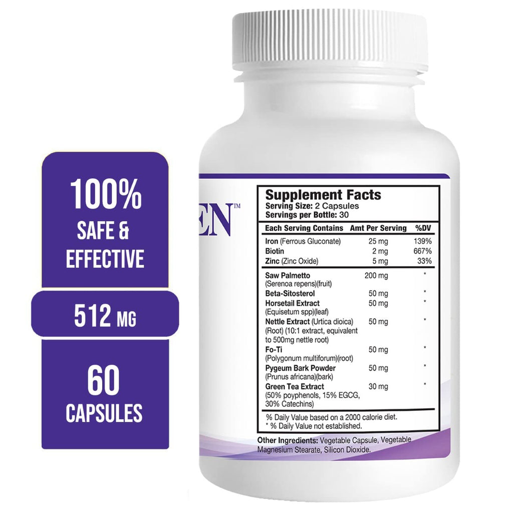DHT Blocker Hair Growth Capsules – Hair Loss Support & Follicle Strength Formula (60 Count) | HairGenics Propidren