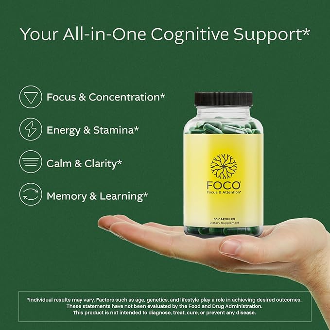 Brain Support Supplement for Focus, Memory & Mental Clarity | Cognitive Performance Formula Capsules (60 Count)
