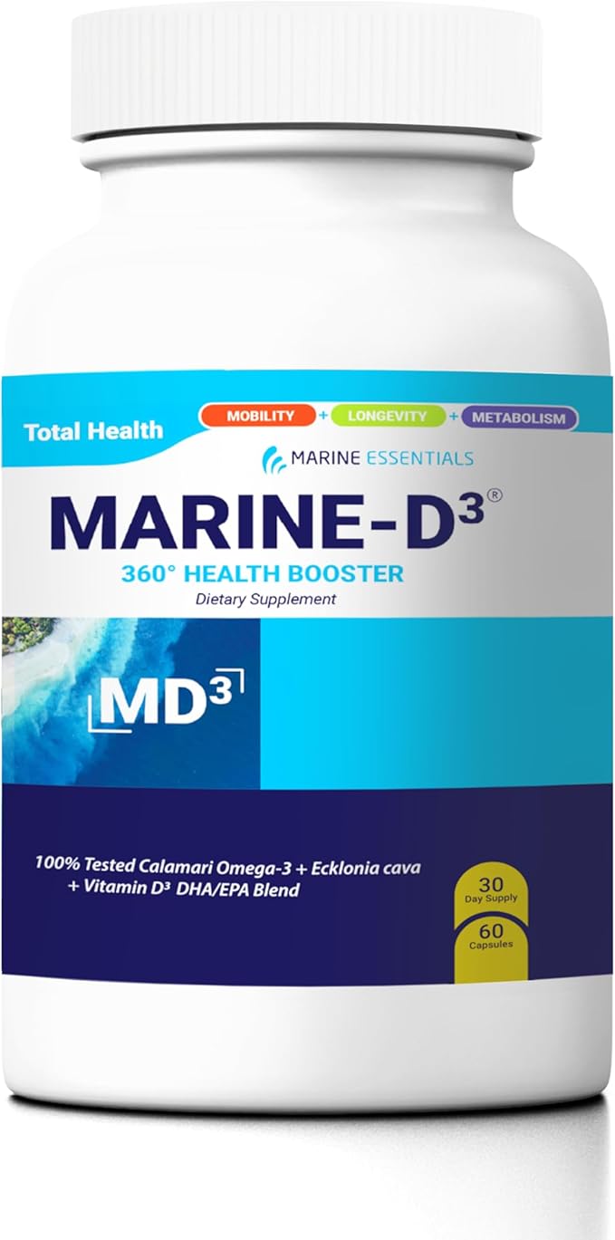 Marine Omega-3 DHA Capsules with Vitamin D3 & Ecklonia Cava – Brain & Heart Health Support Supplement