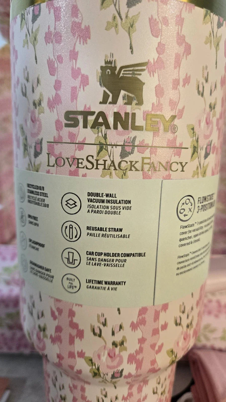 STANLEY FLORAL PINK 40 OZ TUMBLER   New