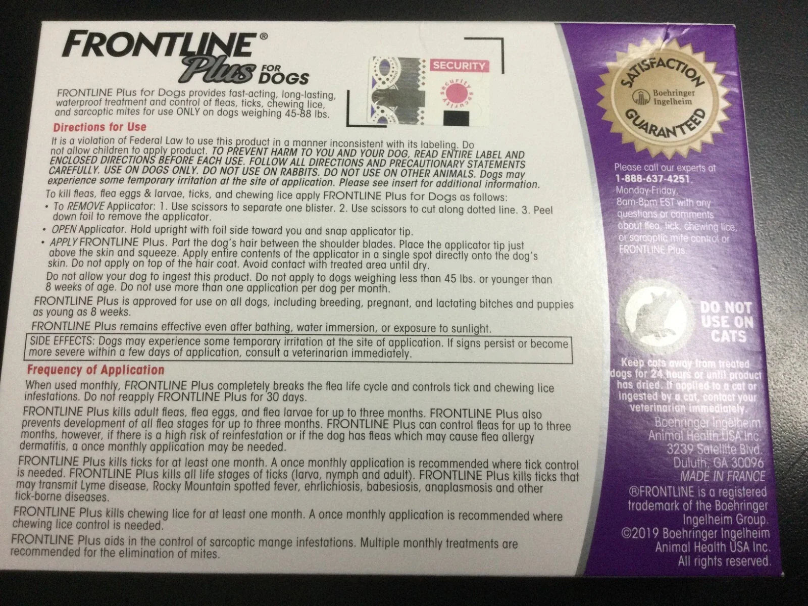 Frontline Plus For Dogs 45 to 88 LBS 6 Doses 6 Month Supply  New
