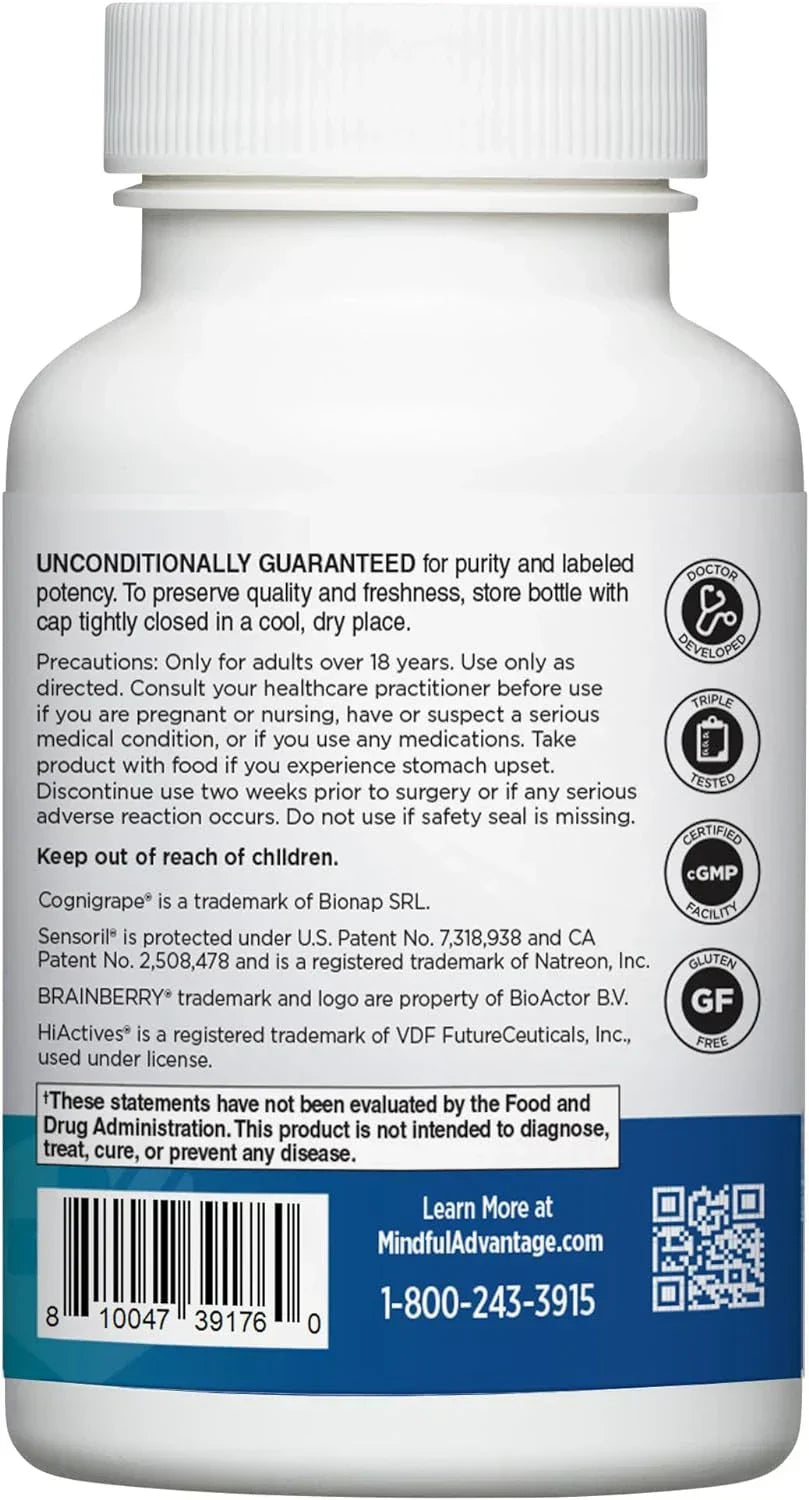 Mindful Advantage Brain Supplement for Memory and Focus - Boost Memory, Mental S