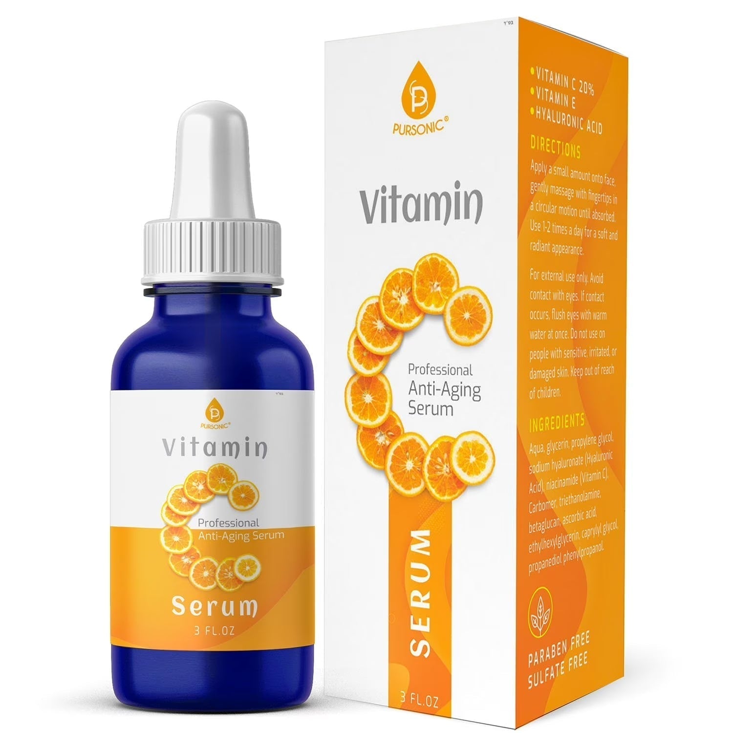 Pursonic Vitamin C Professional Anti-Aging Serum – 3 fl oz (90ml) Brightening & Skin Repair by Pursonic