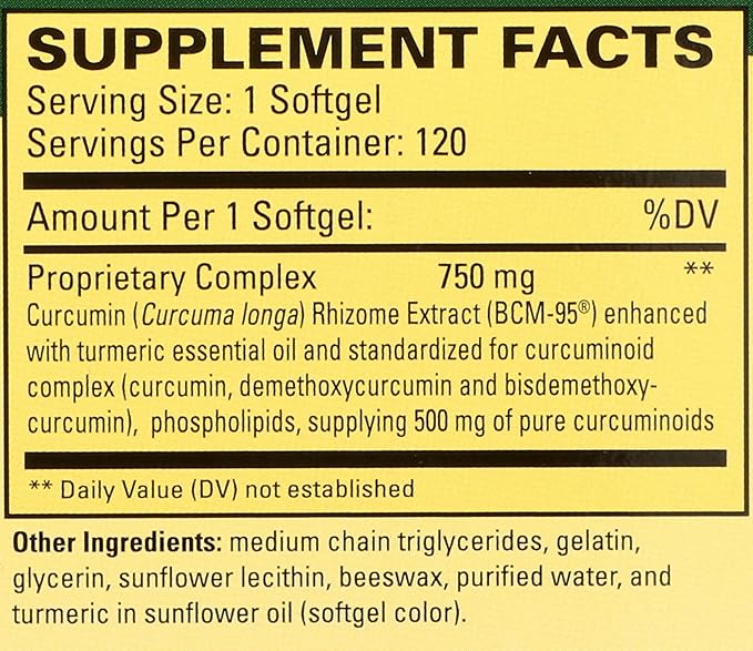 Curcumin Antioxidant Supplement for Joint Health, Brain Support & Immune Function | High-Potency Turmeric Formula Softgels (120 Count, 750mg)