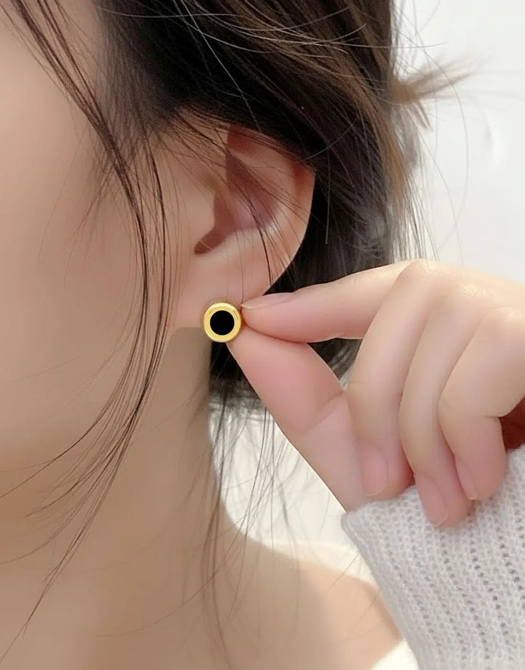Minimalist Round Stud Earrings for Women & Girls – Gold Plated Stainless Steel