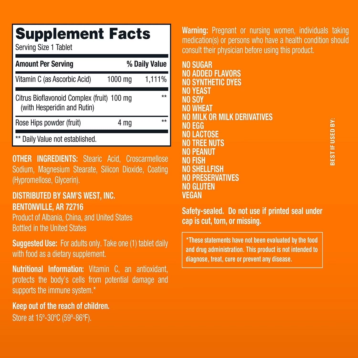 Member's Mark Vitamin C 1000mg with Citrus Bioflavonoids & Rose Hips – 500 Tablets