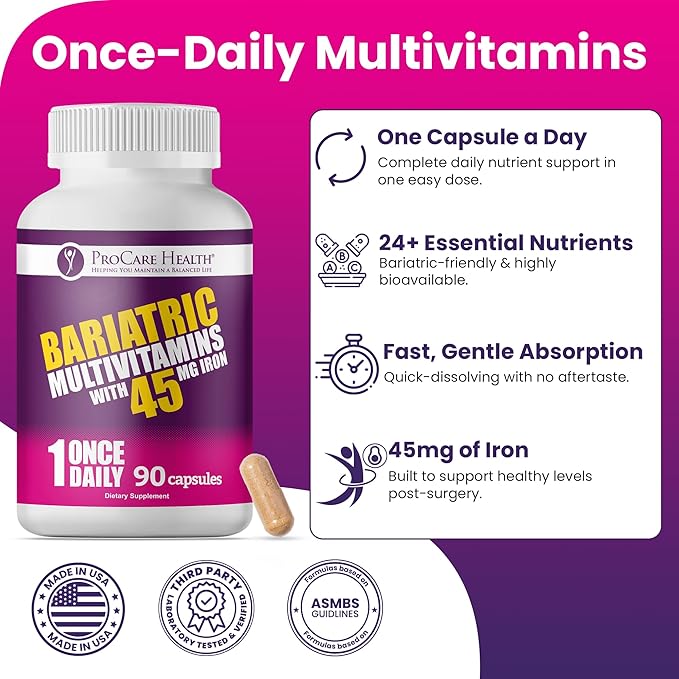 Post Bariatric Daily Multivitamin Capsules with 45mg Iron – 3 Month Supply (90 Capsules) | ProCare Health